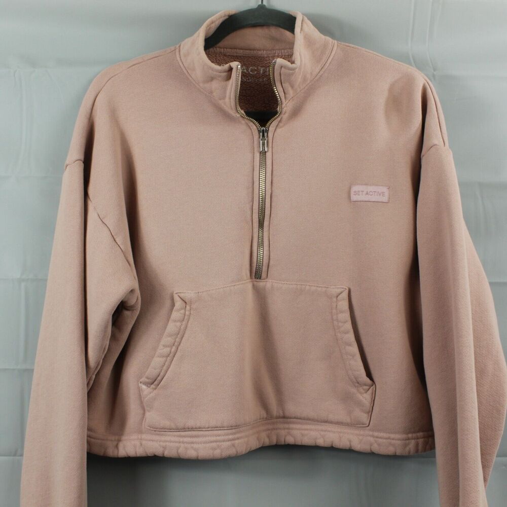 Set Active Sweatshirt Womens Small Half Zip Pullover Light Pink Cropped Gym Yoga - Picture 2 of 11